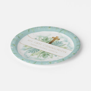 Assiettes En Carton Tout évènement religieux, Bleu Élégant, Verdure