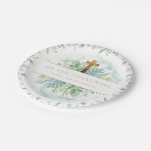 Assiettes En Carton Tout évènement religieux, Elégant Vert & Bleu