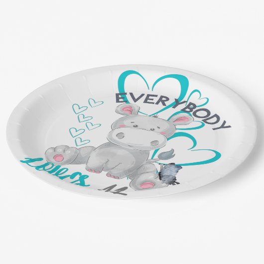 Assiettes En Carton Tout le monde m'aime | Hippo mignon (Angle)