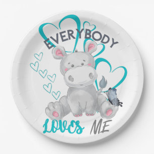 Assiettes En Carton Tout le monde m'aime   Hippo mignon