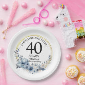 Assiettes En Carton Tout Mariage (40) Élégant Anniversaire Floral Bleu (Fête)