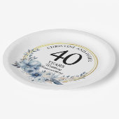 Assiettes En Carton Tout Mariage (40) Élégant Anniversaire Floral Bleu (Angle)