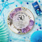 Assiettes En Carton Tout Mariage (50) Gold Frame Roses Anniversaire (Fête)