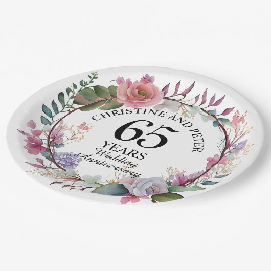 Assiettes En Carton Tout Mariage (65) Élégant Anniversaire Floral (Angle)