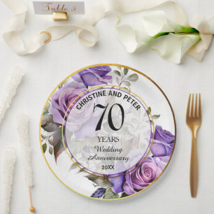 Assiettes En Carton Tout Mariage (70) Gold Frame Roses Anniversaire