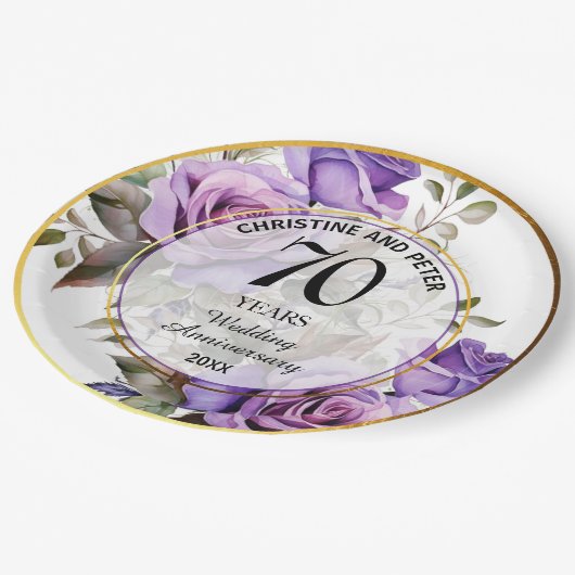 Assiettes En Carton Tout Mariage (70) Gold Frame Roses Anniversaire (Angle)