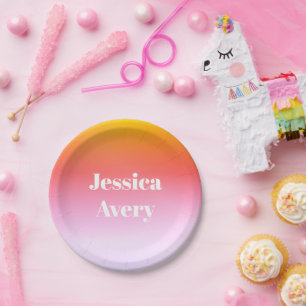 Assiettes En Carton Tout nom   Ombre colorée de texte stylisé rétro-mo