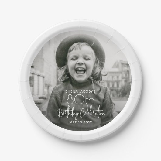 Assiettes En Carton TOUTE Anniversaire Chic White Typographie (Devant)