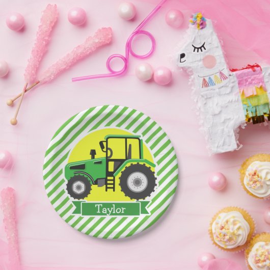 Assiettes En Carton Tracteur agricole vert avec jaune; vert et blanc (Fête)