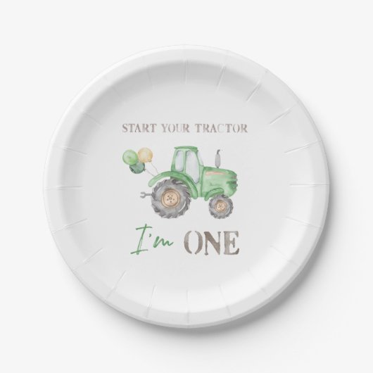 Assiettes En Carton Tracteur vert 1er Plaque papier d'anniversaire (Devant)