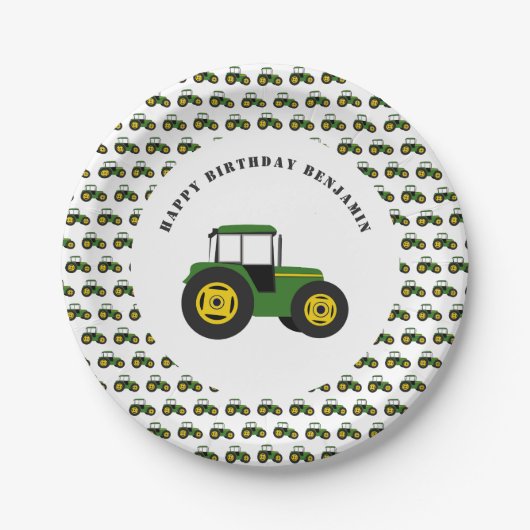 Assiettes En Carton Tracteur vert Anniversaire Plaques de papier perso (Devant)