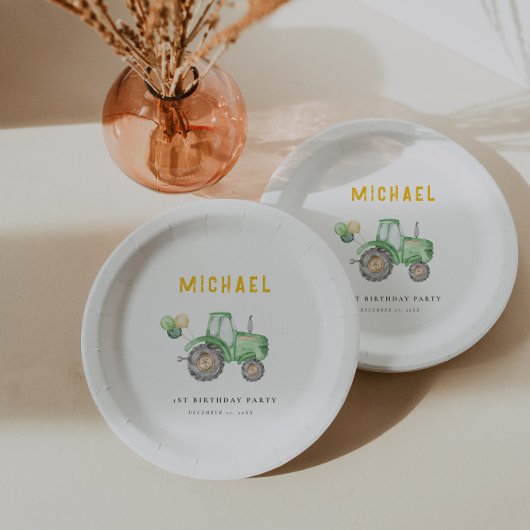 Assiettes En Carton Tracteur vert n'importe quel âge Plaque de papier