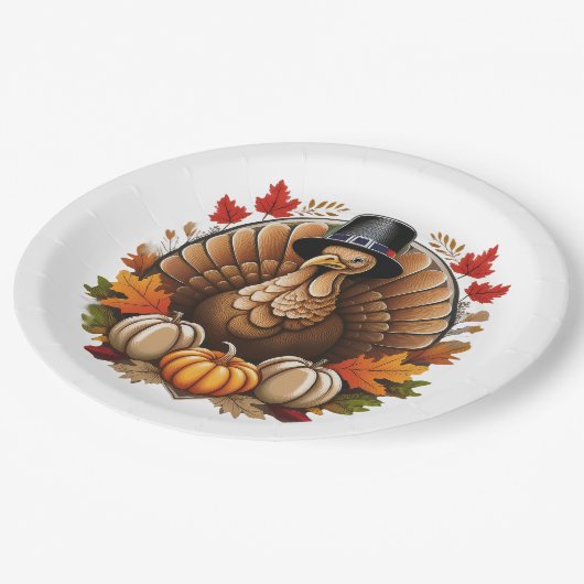 Assiettes En Carton Traditional Thanksgiving Design (Angle)