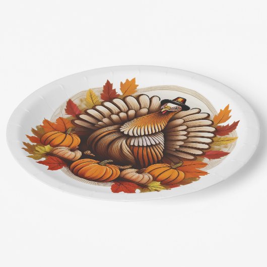 Assiettes En Carton Traditional Thanksgiving Design (Angle)