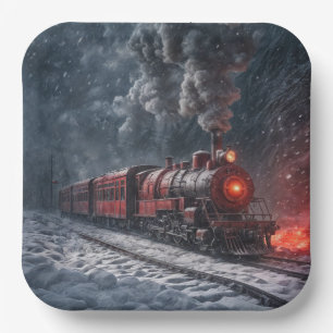Assiettes En Carton Train à neige vintage