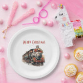 Assiettes En Carton Train à vapeur à l'ancienne Noël rétro (Fête)