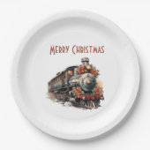 Assiettes En Carton Train à vapeur à l'ancienne Noël rétro (Devant)