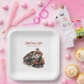 Assiettes En Carton Train à vapeur à l'ancienne Noël rétro (Fête)