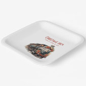 Assiettes En Carton Train à vapeur à l'ancienne Noël rétro (Angulaire)