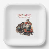 Assiettes En Carton Train à vapeur à l'ancienne Noël rétro (Recto)