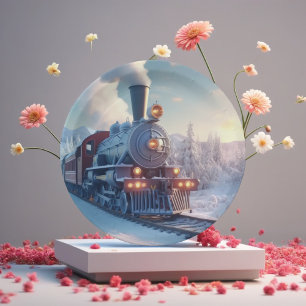 Assiettes En Carton Train à vapeur vintage Hiver Montagnes neigeuses