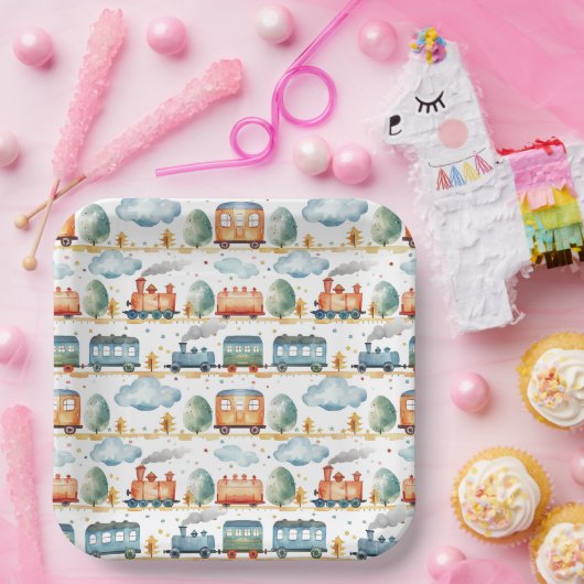 Assiettes En Carton Train Anniversaire Baby shower de fête (Fête)
