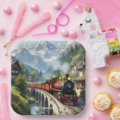 Assiettes En Carton Train antique Imaginaire Crimson (Fête)