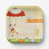 Assiettes En Carton Train baby shower avec Animaux et Parapluie (Recto)