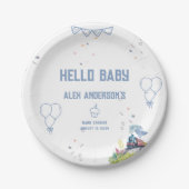 Assiettes En Carton Train Blue Balloons garçon Baby shower Whimsical (Devant)