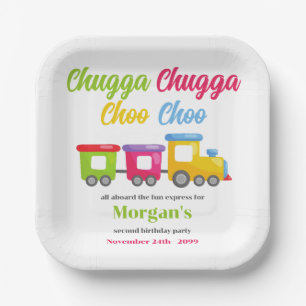 Assiettes En Carton Train coloré Chugga Choo, fête du 2e anniversaire