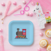 Assiettes En Carton Train couleur rouge, gris, orange et bleu (Fête)