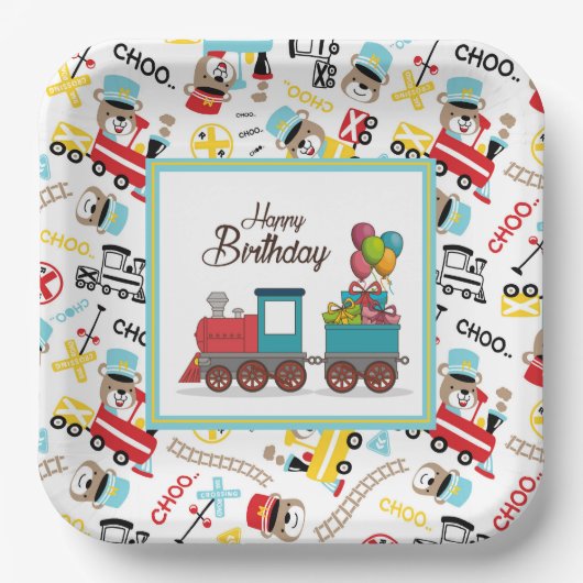 Assiettes En Carton Train d'anniversaire (Recto)