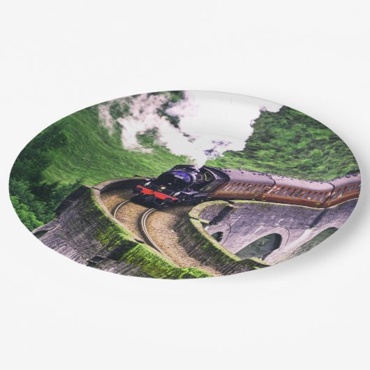 Assiettes En Carton Train de locomotives sur le pont (Angle)