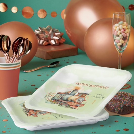 Assiettes En Carton Train Engine Boy 1st. Anniversaire (Multi)