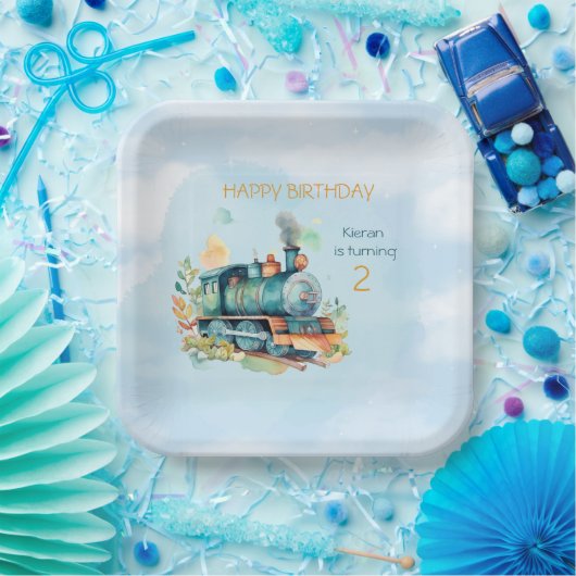 Assiettes En Carton Train Engine Boy 2nd. Anniversaire (Fête)