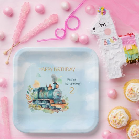 Assiettes En Carton Train Engine Boy 2nd. Anniversaire (Fête)