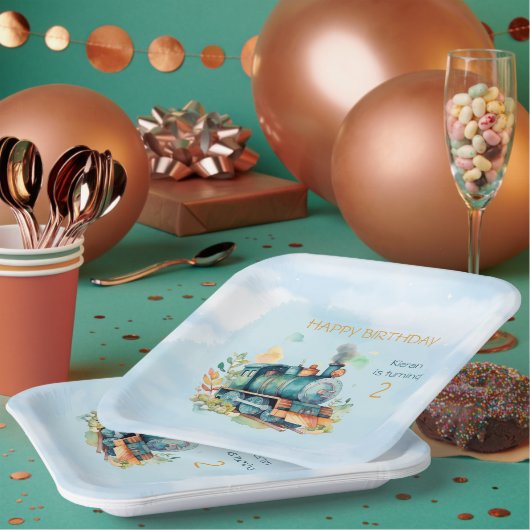 Assiettes En Carton Train Engine Boy 2nd. Anniversaire (Multi)