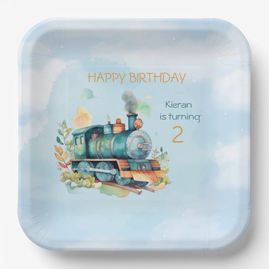 Assiettes En Carton Train Engine Boy 2nd. Anniversaire (Recto)