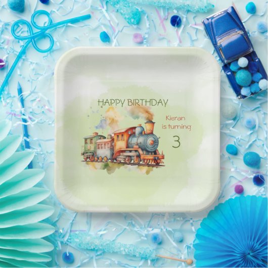 Assiettes En Carton Train Engine Boy 3e. Anniversaire (Fête)