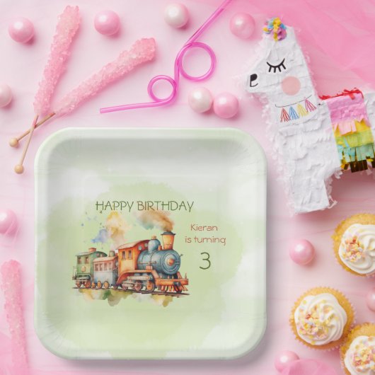 Assiettes En Carton Train Engine Boy 3e. Anniversaire (Fête)