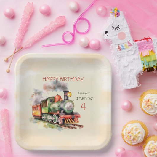 Assiettes En Carton Train Engine Boy 4e anniversaire (Fête)