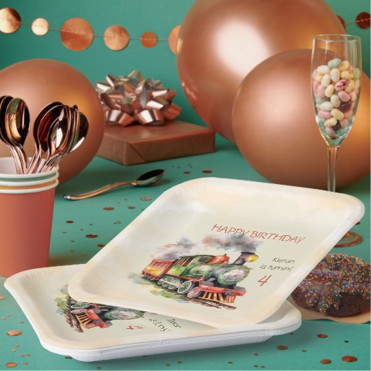 Assiettes En Carton Train Engine Boy 4e anniversaire (Multi)