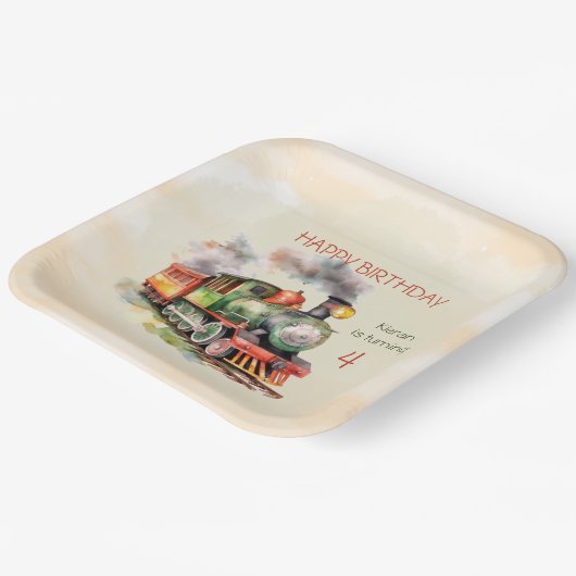 Assiettes En Carton Train Engine Boy 4e anniversaire (Angulaire)