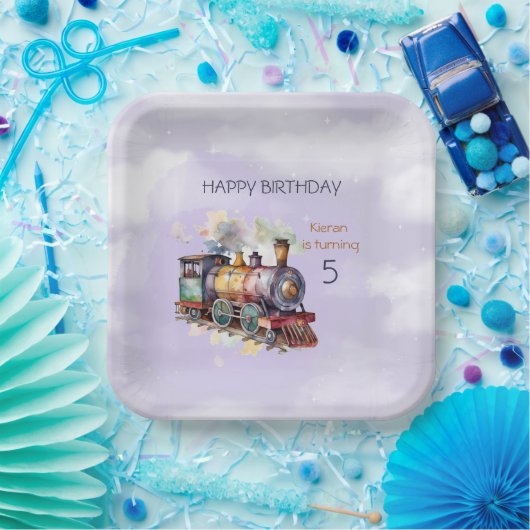 Assiettes En Carton Train Engine Boy 5th. Anniversaire (Fête)
