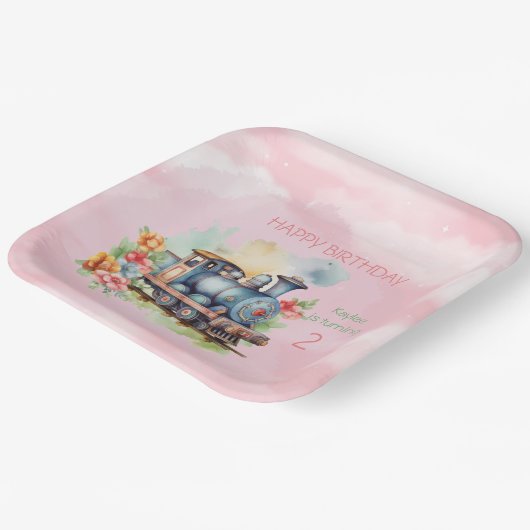 Assiettes En Carton Train Engine Girl 2e anniversaire (Angulaire)