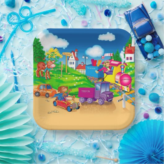 Assiettes En Carton train et voiture (Fête)