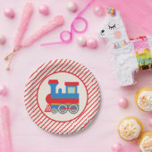 Assiettes En Carton Train rouge et bleu rétro (Fête)