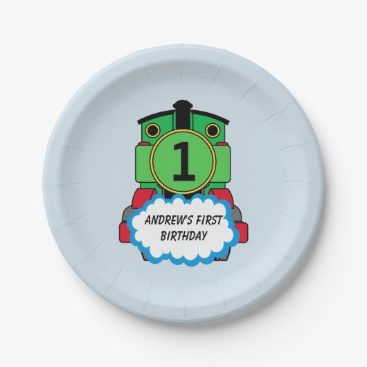 Assiettes En Carton Train Vert Bonne Plaque d'Anniversaire (Devant)