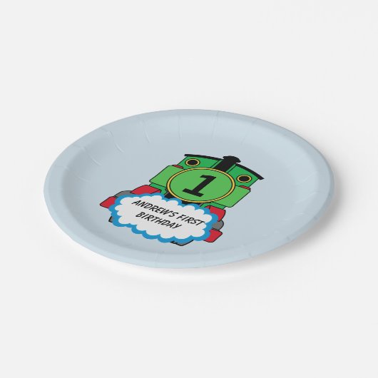 Assiettes En Carton Train Vert Bonne Plaque d'Anniversaire (Angle)