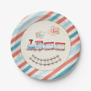 Assiettes En Carton Train vintage Chugga Choo Red Blue Boy Anniversair